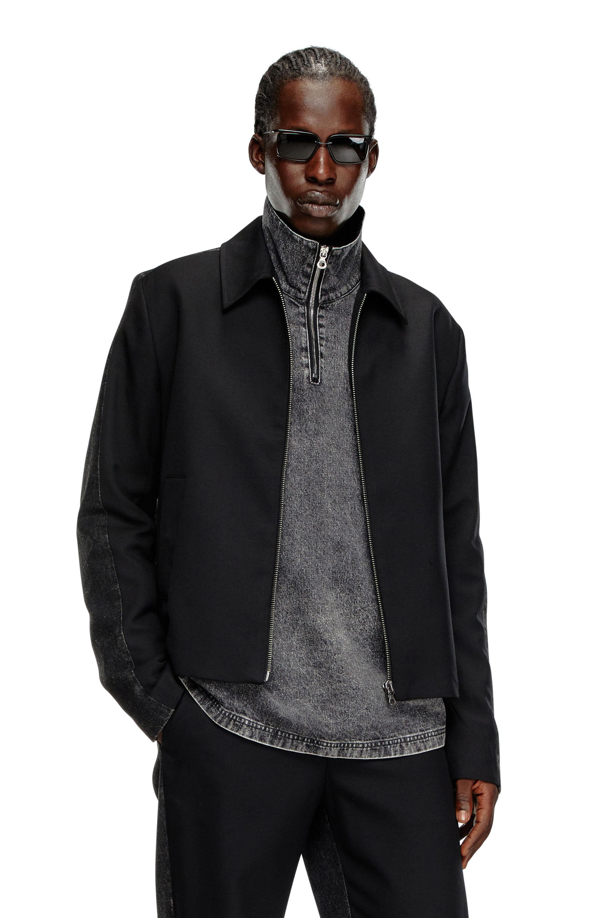 Diesel - J-RHEIN, Man's Blouson jacket in wool blend and denim in Black - 3